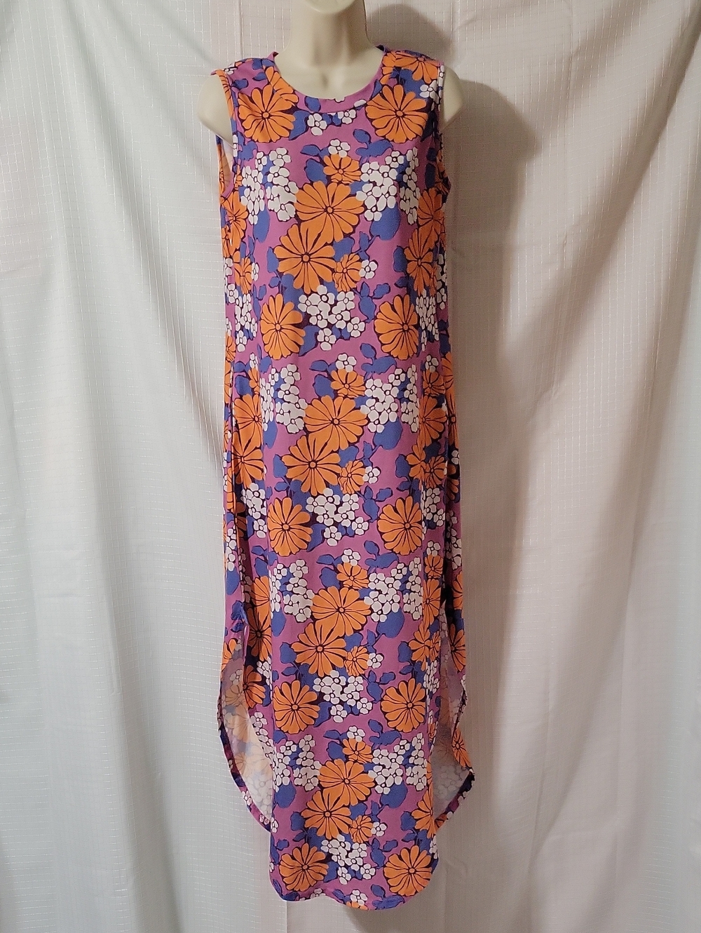AnRabess Sleeveless Floral Tank Maxi Dress in Purple & Orange, Size S